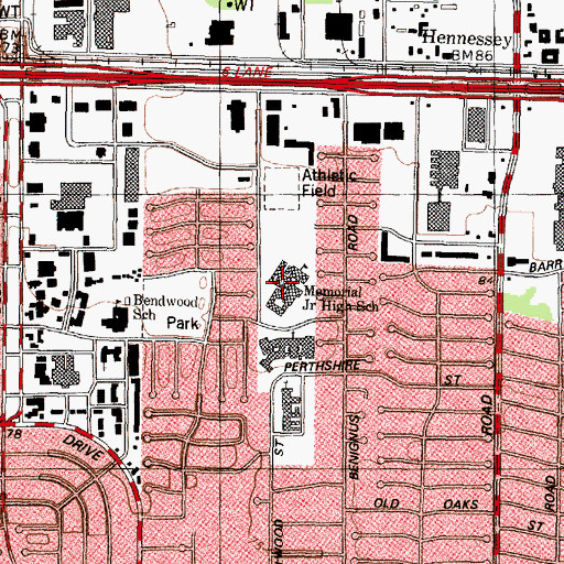 Topographic Map of Memorial Junior High School, TX