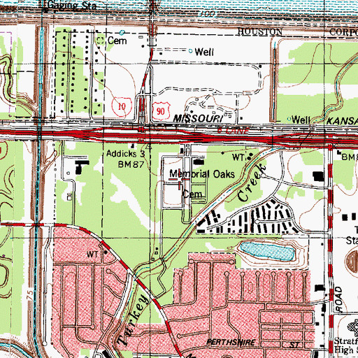 Topographic Map of Memorial Oaks Cemetery, TX