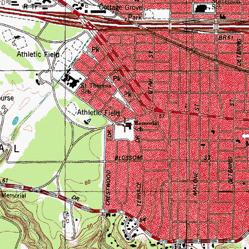 Topographic Map of Memorial School, TX
