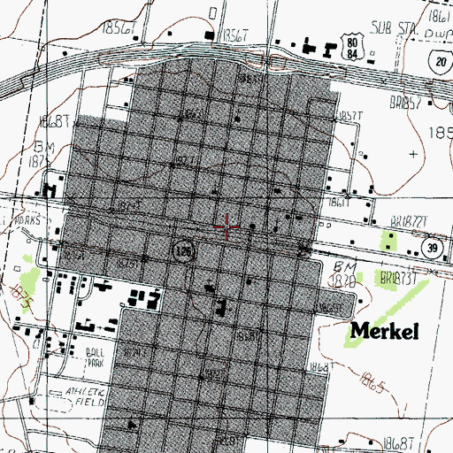 Topographic Map of Merkel, TX