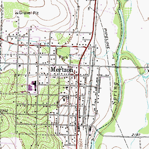 Topographic Map of Mertzon, TX