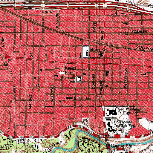 Topographic Map of Messiah School, TX