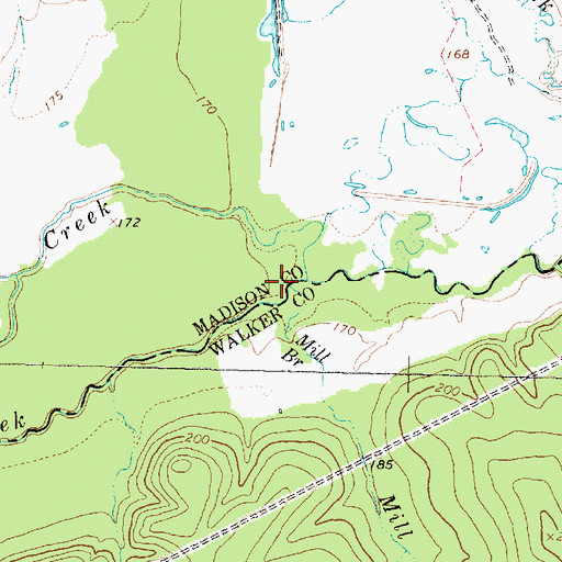 Topographic Map of Mill Branch, TX