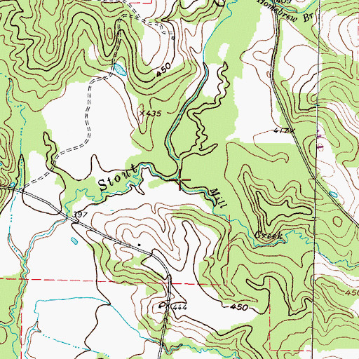 Topographic Map of Mill Creek, TX