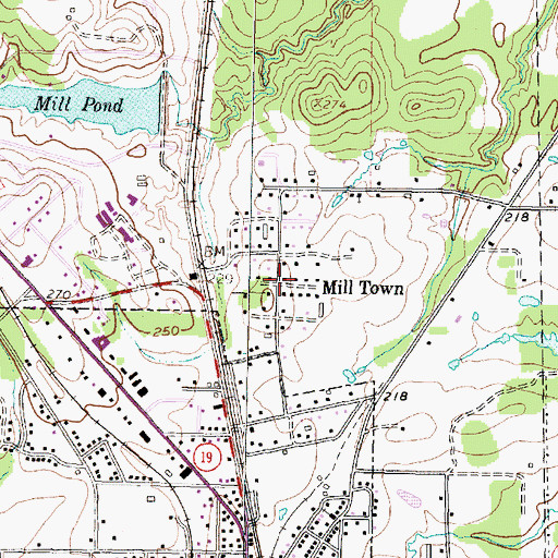 Topographic Map of Mill Town, TX