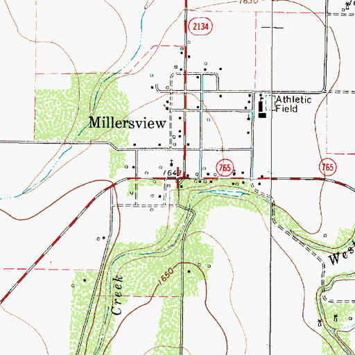 Topographic Map of Millersview, TX