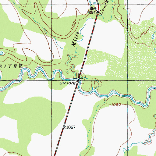 Topographic Map of Mills Creek, TX
