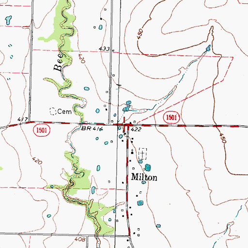 Topographic Map of Milton, TX