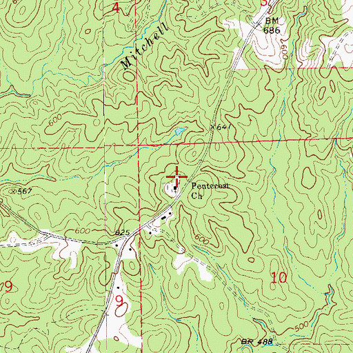 Topographic Map of Pentecost Cemetery, AL