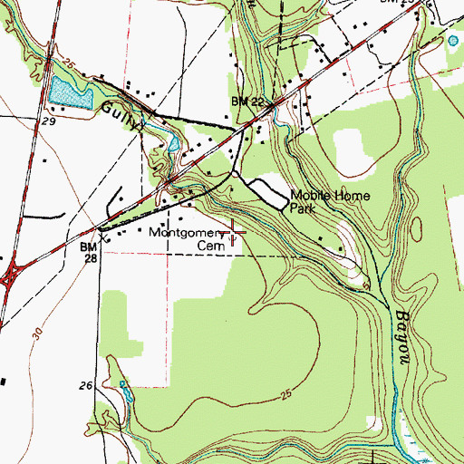 Topographic Map of Montgomery Cemetery, TX