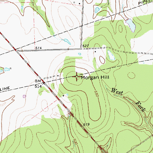Topographic Map of Morgan Hill, TX