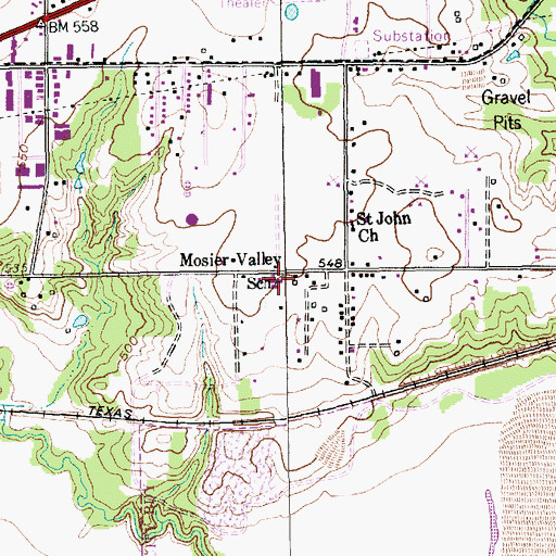 Topographic Map of Mosier Valley School, TX