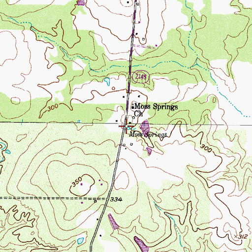 Topographic Map of Moss Springs, TX