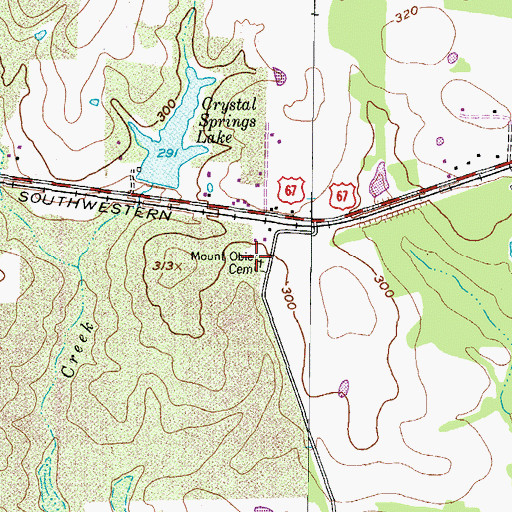Topographic Map of Mount Obie Cemetery, TX