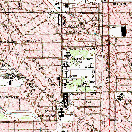 Topographic Map of Mount Sacred Heart Schools, TX