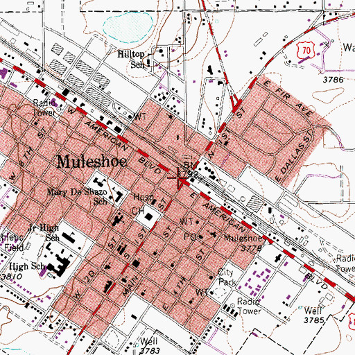 Topographic Map of Muleshoe, TX