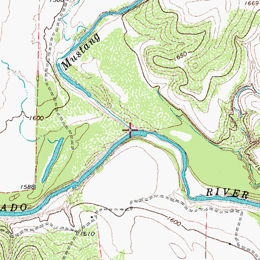 Topographic Map of Mustang Creek, TX
