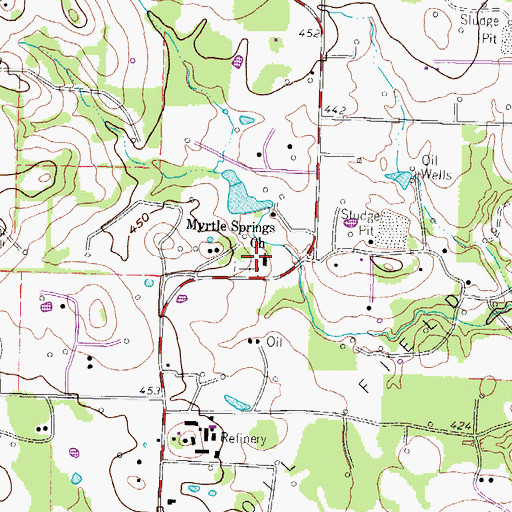 Topographic Map of Myrtle Springs Church, TX