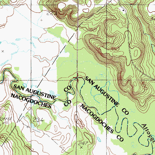 Topographic Map of Naconiche Creek, TX