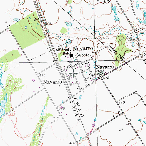Topographic Map of Navarro, TX