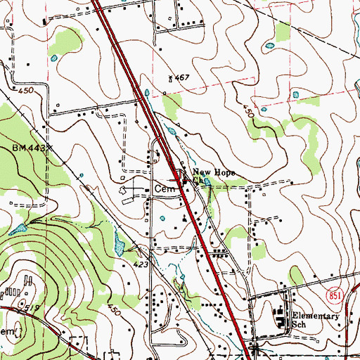 Topographic Map of New Hope Church, TX