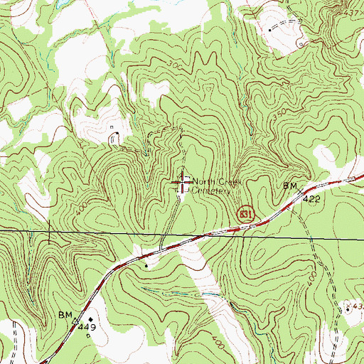 Topographic Map of North Creek Cemetery, TX