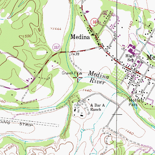 Topographic Map of North Prong Medina River, TX