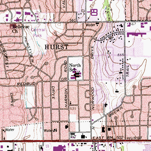 Topographic Map of North School, TX