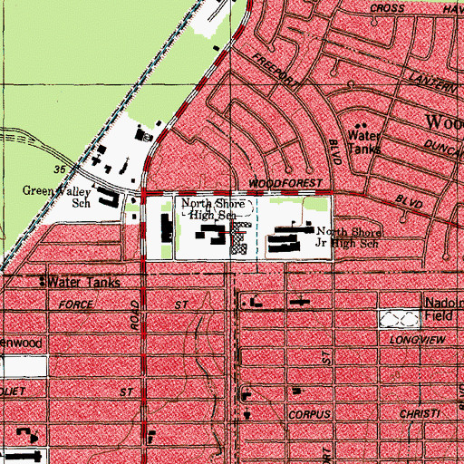 Topographic Map of North Shore High School, TX