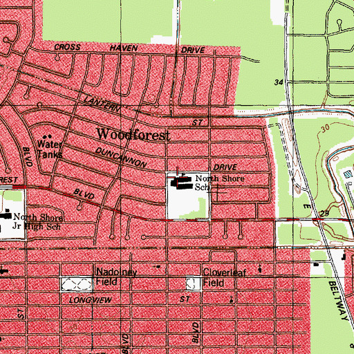 Topographic Map of North Shore School, TX