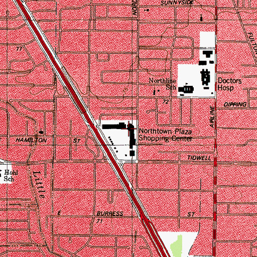 Topographic Map of Northtown Plaza Shopping Center, TX