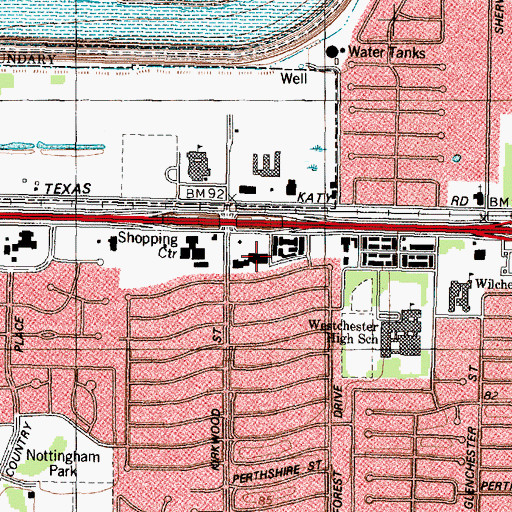 Topographic Map of Nottingham Shopping Center, TX