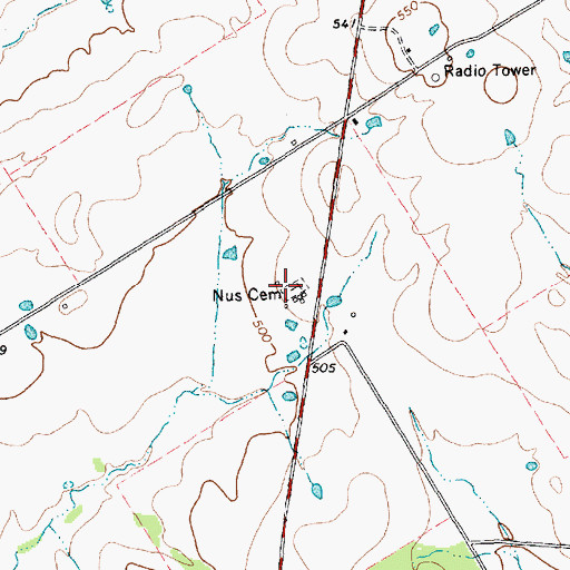 Topographic Map of Nus Cemetery, TX