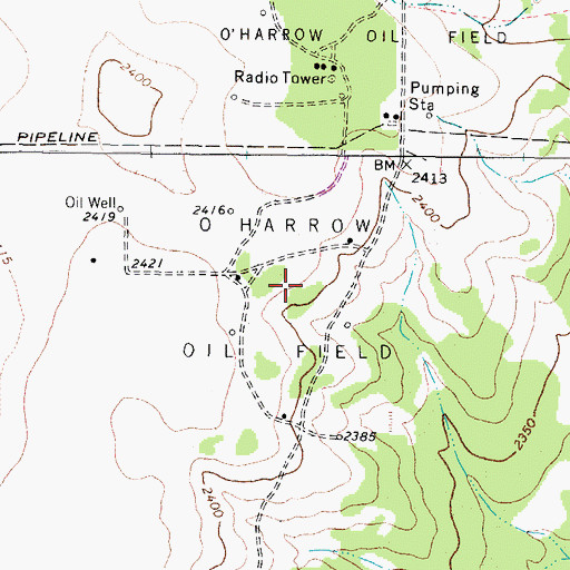 Topographic Map of O'Harrow Oil Field, TX