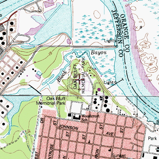 Topographic Map of Oak Bluff Memorial Park, TX