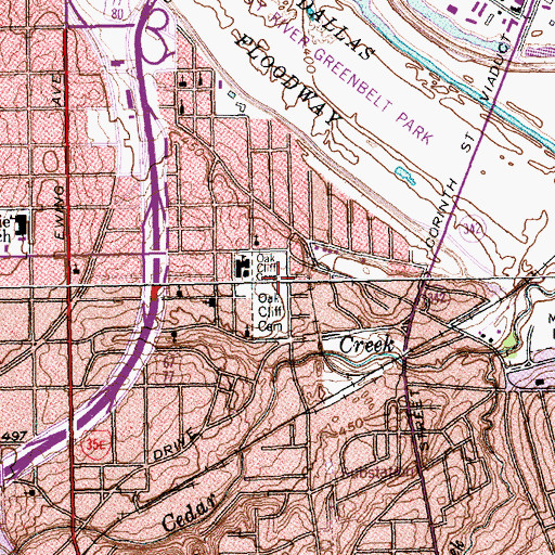 Topographic Map of Oak Cliff Cemetery, TX