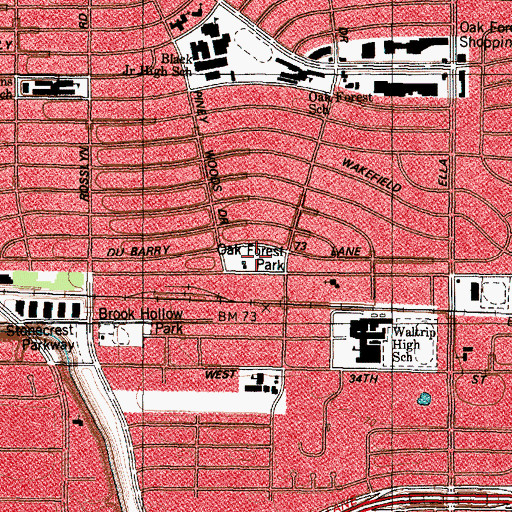 Topographic Map of Oak Forest Park, TX