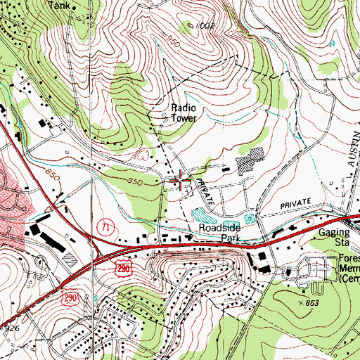 Topographic Map of Oak Hill Cemetery, TX