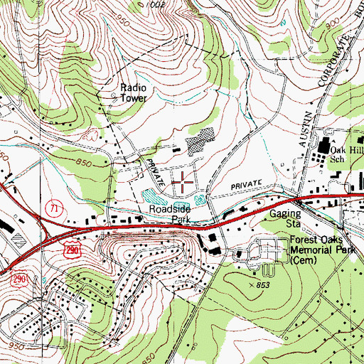 Topographic Map of Oak Hill Downs, TX