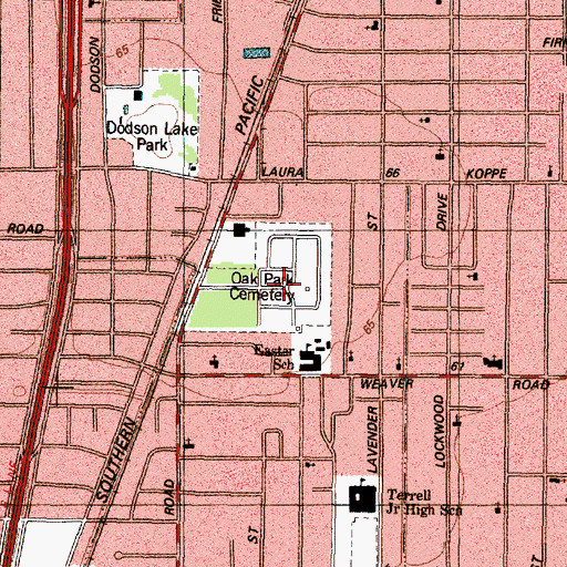 Topographic Map of Oak Park Cemetery, TX