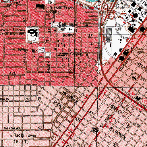 Topographic Map of Oak Place Hospital, TX