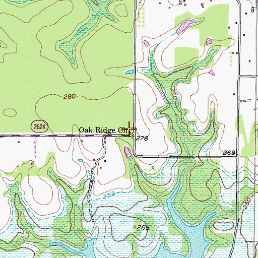 Topographic Map of Oak Ridge Church, TX