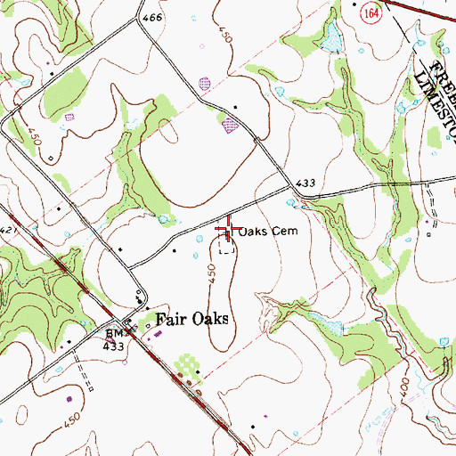 Topographic Map of Oaks Cemetery, TX