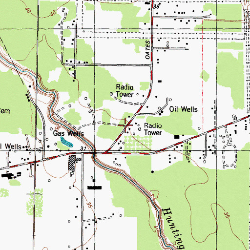 Topographic Map of Oates Prairie, TX
