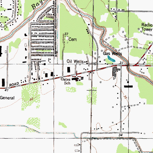 Topographic Map of Oates School, TX