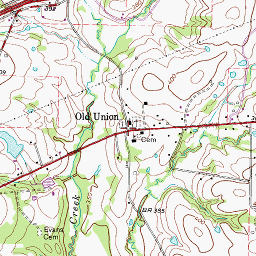 Topographic Map of Old Union, TX