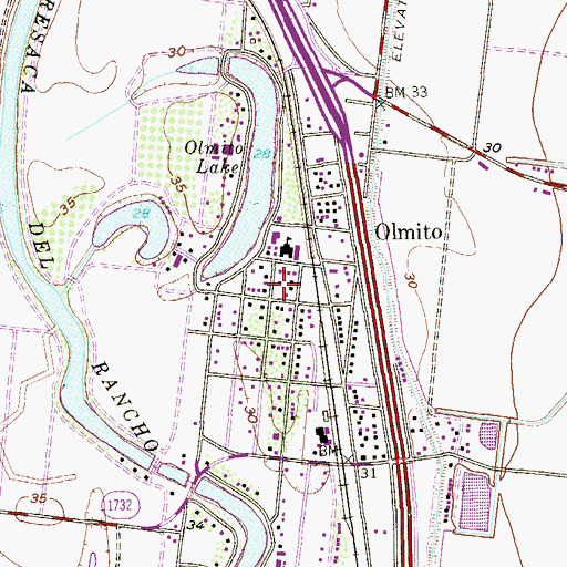 Topographic Map of Olmito, TX