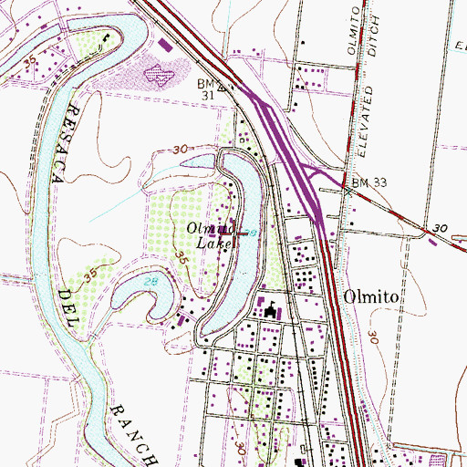 Topographic Map of Olmito Lake, TX