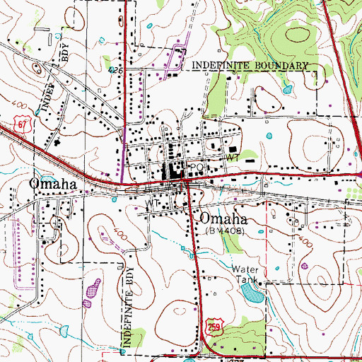 Topographic Map of Omaha, TX