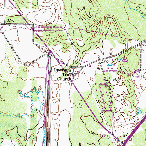 Topographic Map of Opossum Trot Church, TX